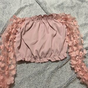 Light pink, off the shoulder, flower sleeve appliqué, size M
